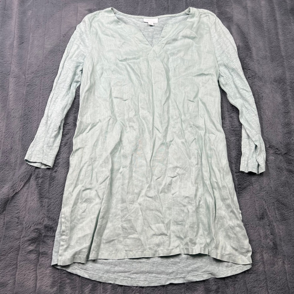 J. Jill Love Linen Mint Green V-Neck Tunic Top 3/4 Sleeve Size S 100% Linen
